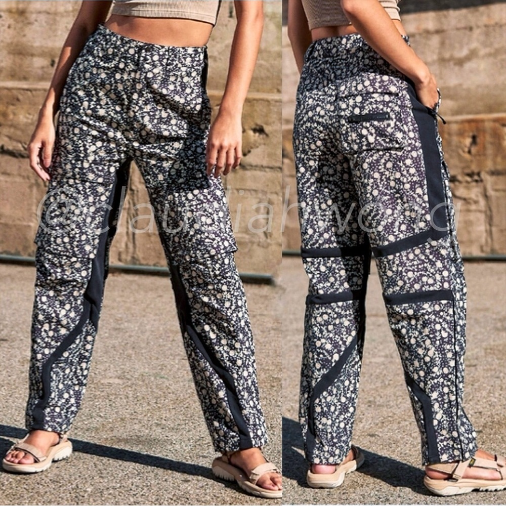 FREE PEOPLE MOVEMENT Love You Back Floral Printed Cargo Pants in Black